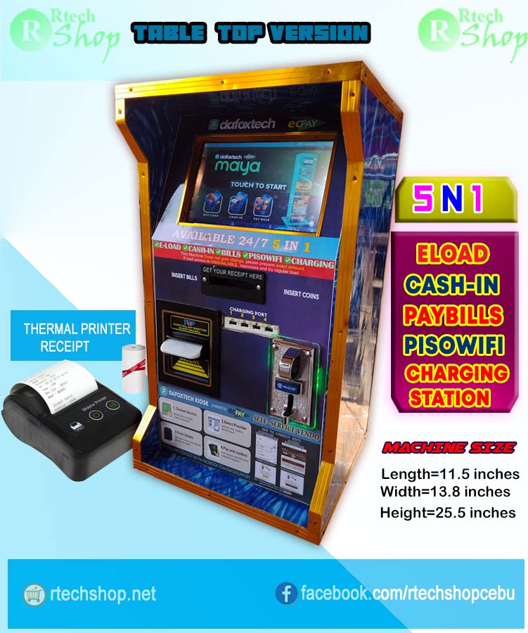 DAFOXTECH KIOSK ABLE TOP VERSION (5n1 )-Eload-Cashin-Paybills-Pisowifi-& Charging Station