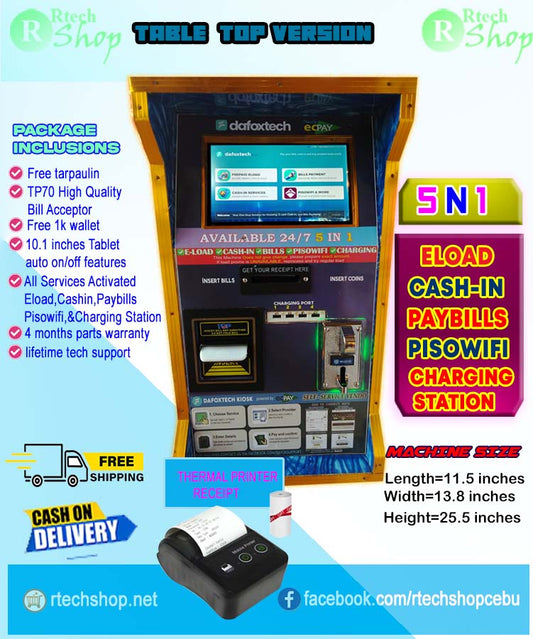DAFOXTECH KIOSK ABLE TOP VERSION (5n1 )-Eload-Cashin-Paybills-Pisowifi-& Charging Station